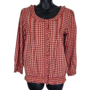 Denim & Supply Ralph Lauren Long Sleeve Plaid‎ Blouse S Red Button Front Cotton